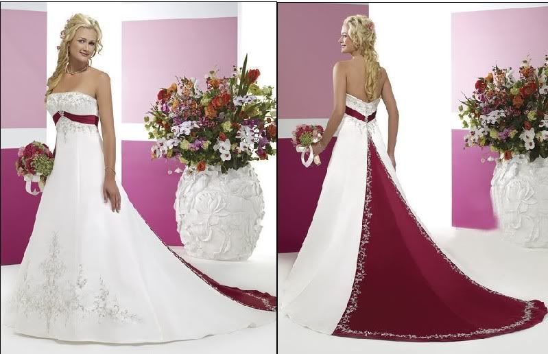 NO3 Wedding Dress white red dress in satin